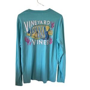 Vineyard Vines Mens Tropical Fish Print Long Sleeve Pocket Tee Size Small Blue